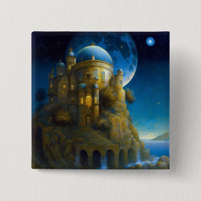 Macaron Carré 5 Cm Château Imaginaire Lune Paysage (Devant)