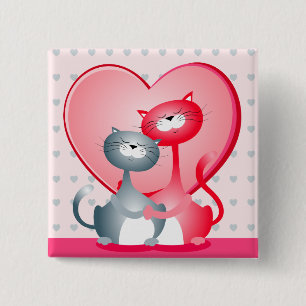 Macaron Carré 5 Cm Chats amoureux, bouton