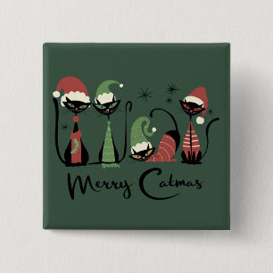 Macaron Carré 5 Cm Chats de Noël du milieu du siècle de style atomiqu