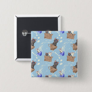 Macaron Carré 5 Cm Chats en boîte et gouttes de lait sur bleu