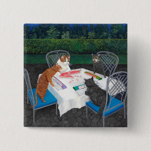 Macaron Carré 5 Cm Chats jouant au Mahjong