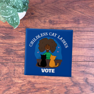 Macaron Carré 5 Cm Chats sans enfants - Bouton Pin vote Dames