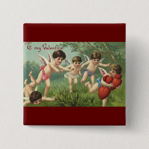 Macaron Carré 5 Cm Cherubs vintages de la Saint-Valentin aux Coeurs d