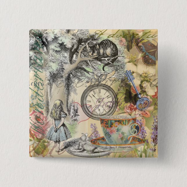 Macaron Carré 5 Cm Cheshire Chat Alice Wonderland Classic (Devant)