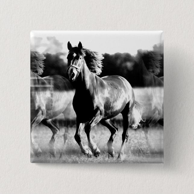 Macaron Carré 5 Cm Cheval de course B&W (Devant)