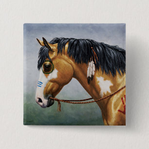 Macaron Carré 5 Cm Cheval de guerre amérindien Buckskin Pinto