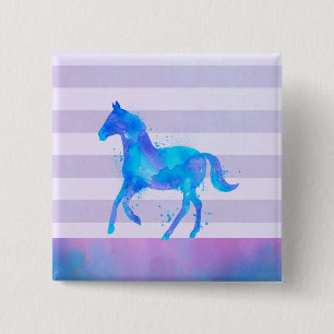 Macaron Carré 5 Cm Cheval sauvage en Aquarelle bleu et violet