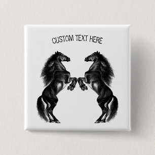 Macaron Carré 5 Cm Chevaux sauvages noirs droits - Ajouter votre text