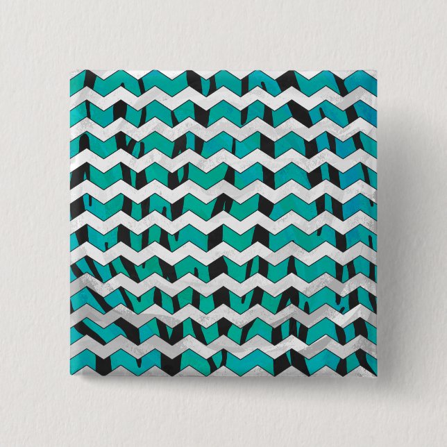 Macaron Carré 5 Cm Chevron Tiger noir et Turquoise (Devant)