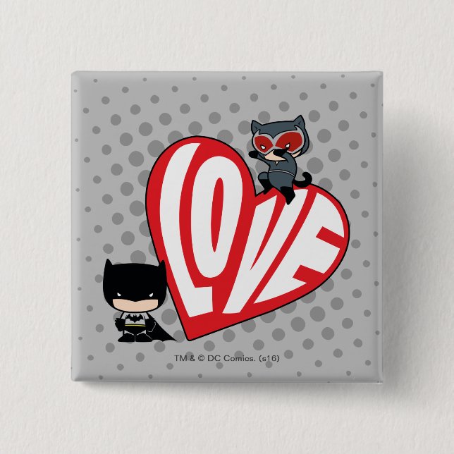 Macaron Carré 5 Cm Chibi Catwoman bondit sur Batman (Devant)