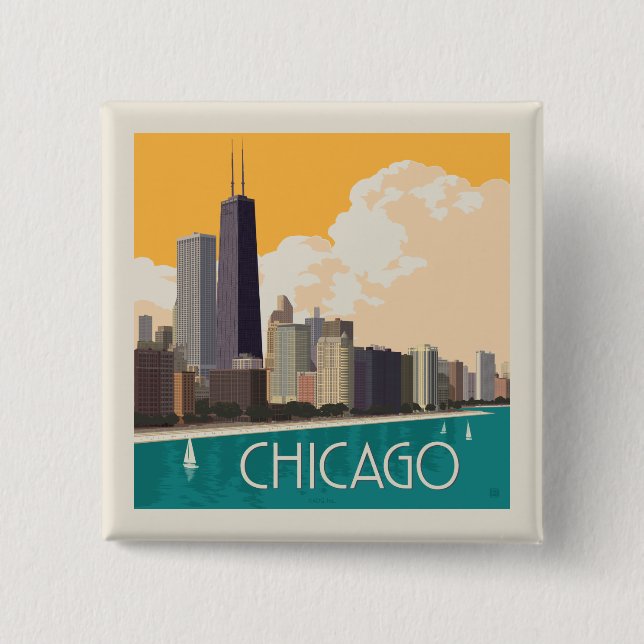 Macaron Carré 5 Cm Chicago | Skyline moderne (Devant)