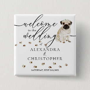 Macaron Carré 5 Cm Chien Carlin Bienvenue au mariage petite chérie