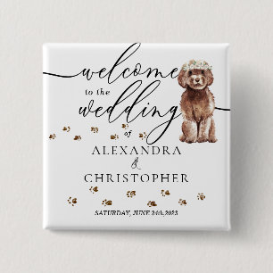 Macaron Carré 5 Cm Chien Cavapo Brown Bienvenue à la cuite mariage