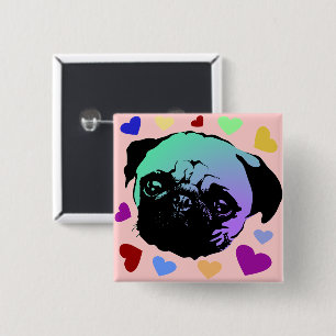 Macaron Carré 5 Cm Chien chiot Pug style PopArt Rétro