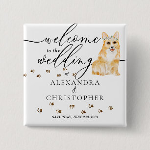 Macaron Carré 5 Cm Chien Corgi Bienvenue au mariage mignon