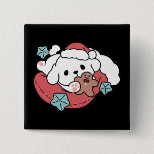 Macaron Carré 5 Cm Chien de Noël à Santa Hat - Jour de Noël pour Anim