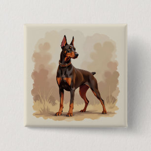 Macaron Carré 5 Cm Chien Doberman Pinscher Brun Rouille Rouge