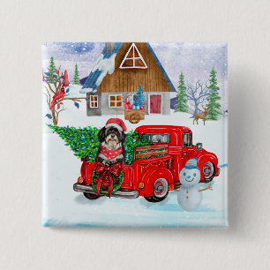 Macaron Carré 5 Cm Chien Havanais en livraison de Noël Camion neige