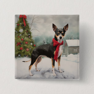 Macaron Carré 5 Cm Chien Rat Terrier dans la neige Noël