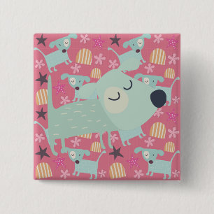 Macaron Carré 5 Cm Chiens, étoiles et fleurs