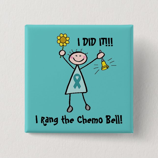 Macaron Carré 5 Cm Chimio Bell - ruban de Teal de Cancer ovarien (Devant)