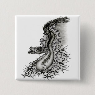 Macaron Carré 5 Cm Chine Dragon, noir et blanc Design en Tattoostyl