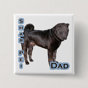 Macaron Carré 5 Cm Chinois Shar-Pei Papa 4 - Bouton