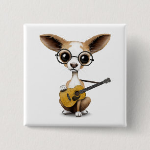 Macaron Carré 5 Cm Chiot de chiwawa jouant la vieille guitare