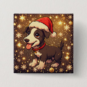 Macaron Carré 5 Cm Chiot de Noël mignon et joyeux avec un chapeau de