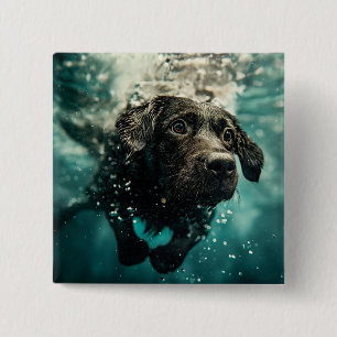 Macaron Carré 5 Cm Chiot labrador nageant sous l'eau Design