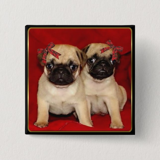 Macaron Carré 5 Cm Chiots de carlin de Noël (Devant)