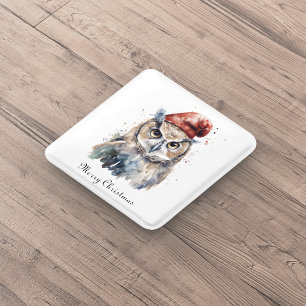 Macaron Carré 5 Cm Chouette de Noël, personnalisable