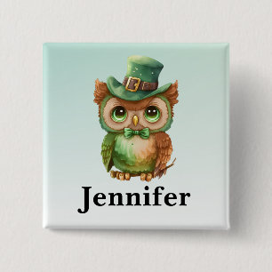 Macaron Carré 5 Cm Chouette mignonne dans un chapeau vert