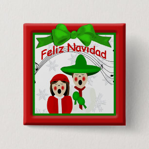 Macaron Carré 5 Cm Christmas Mexican Carolers Couple Button