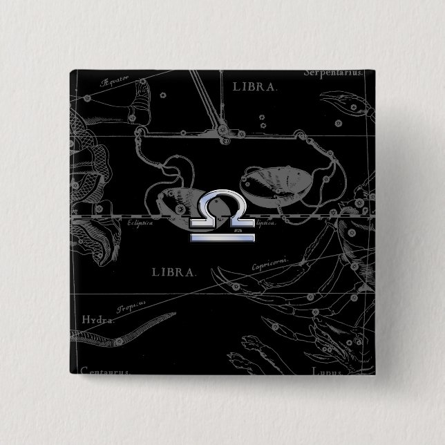 Macaron Carré 5 Cm Chrome Argent comme Libra Zodiac Connexion Heveliu (Devant)