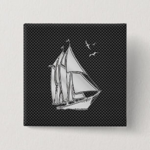 Macaron Carré 5 Cm Chrome Like Regatta Sailboat on Carbon Fiber decor