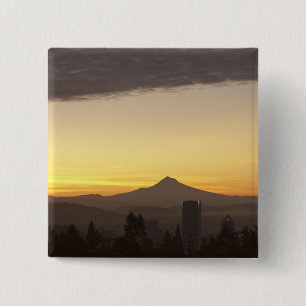 Macaron Carré 5 Cm Ciel à l'aube sur Portland et Mt. Hood, Oregon