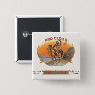 Macaron Carré 5 Cm Cigar vintage Art Étiquette, Red Cloud Indian en c