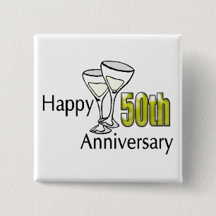 Macaron Carré 5 Cm cinquantième Bouton d'anniversaire de mariage