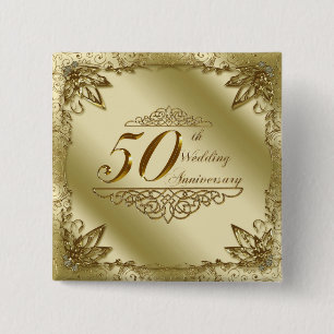 Macaron Carré 5 Cm cinquantième Bouton d'anniversaire de mariage