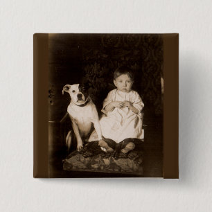 Macaron Carré 5 Cm circa le pitbull 1910 et le bébé RPPC