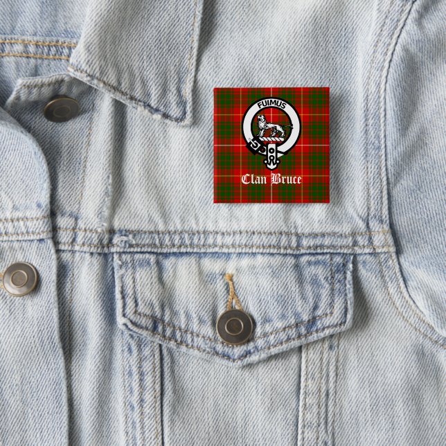 Macaron Carré 5 Cm Clan Bruce Crest Tartan Custom (En situation)