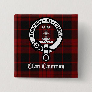 Macaron Carré 5 Cm Clan Cameron Crest & Tartan