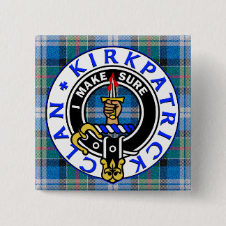 Macaron Carré 5 Cm CLAN KIRKPATRICK CREST on TARTAN SQUARE