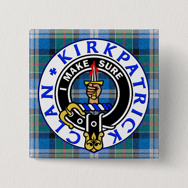 Macaron Carré 5 Cm CLAN KIRKPATRICK CREST on TARTAN SQUARE (Devant)