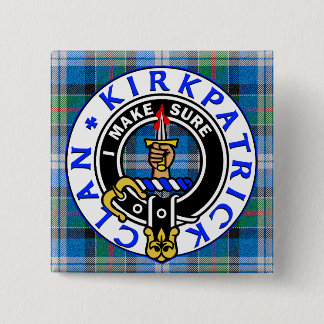Macaron Carré 5 Cm CLAN KIRKPATRICK CREST sur un CARRÉ TARTAN