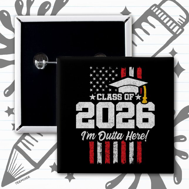 Macaron Carré 5 Cm Class of 2026 Graduation Fun Quote Distressed Flag (Créateur téléchargé)
