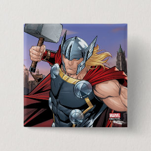 Macaron Carré 5 Cm Classiques Avengers   Thor sautant avec Mjolnir