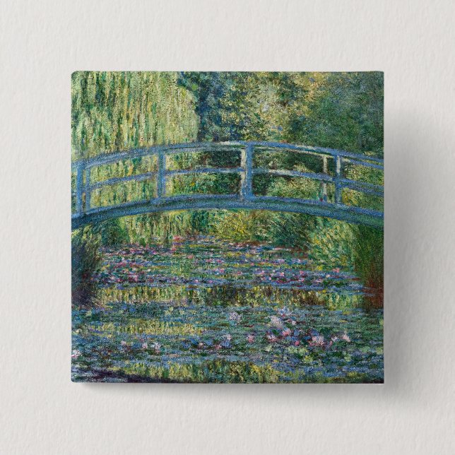 Macaron Carré 5 Cm Claude Monet - Eau Lily étang, Harmonie verte (Devant)