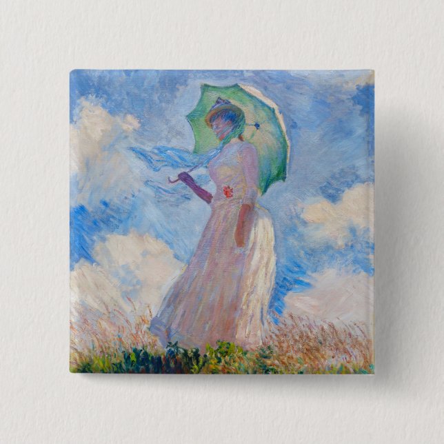 Macaron Carré 5 Cm Claude Monet - Femme avec Parasol face à gauche (Devant)